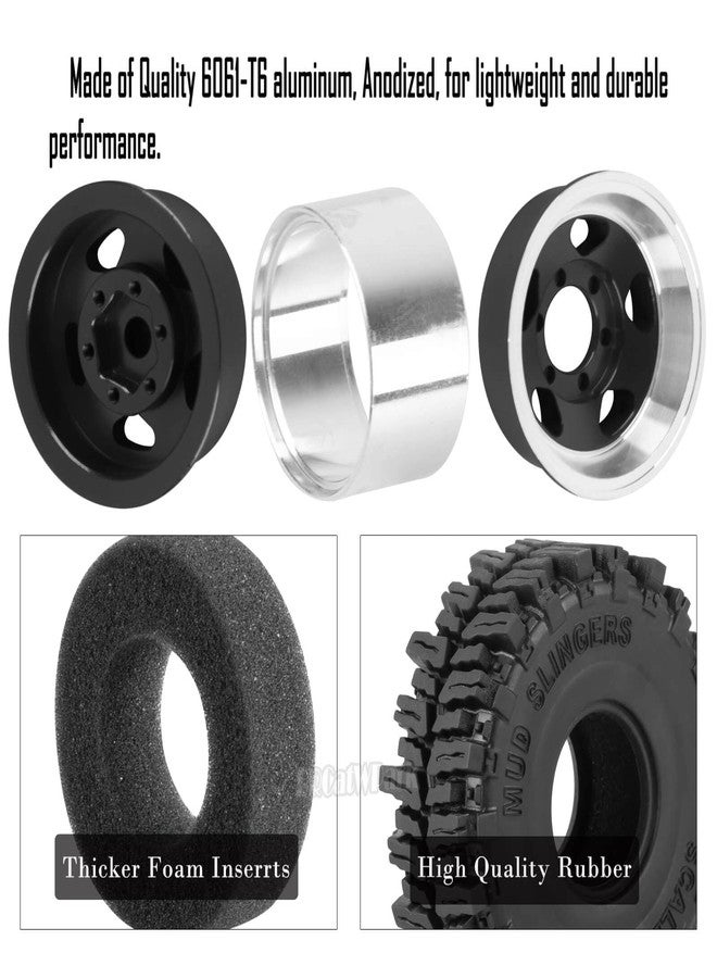 عجلات وإطارات BRCatWPark 1.0 Beadlock لسيارات الزحف التي تعمل بالتحكم عن بعد بمقياس 1/18 TRX4M و1/24 SCX24، وسيارات الطرق الوعرة والشاحنات، مصنوعة من الألومنيوم بقياس 1.0 بوصة مع إطارات مطاطية إسفنجية، لون أسود - Image 4